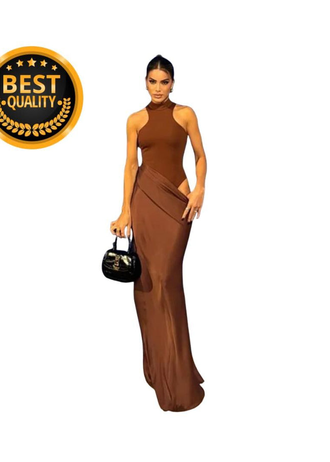 Sexy Hollow Out Women Maxi Dress Black Sleeveless High Waist Dress Female Autumn Skinny Elegant Party Clubwear