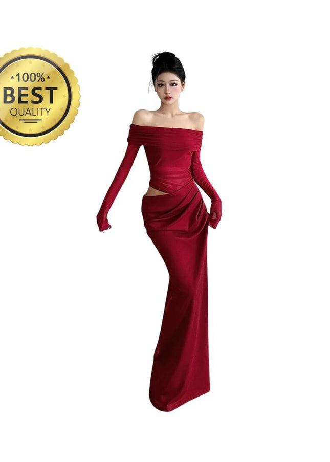 Sexy Dress Women 2025 Spring Patchwork Mesh Elegant Slash Neck Ruched Fit Chic Birthday Party Festival Vacation Vestidos