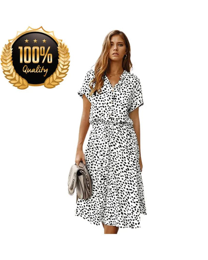 Women’s Vintage Floral Dress, Short Sleeve Cotton Shirt Dress with Waistband, Summer Casual Outfit