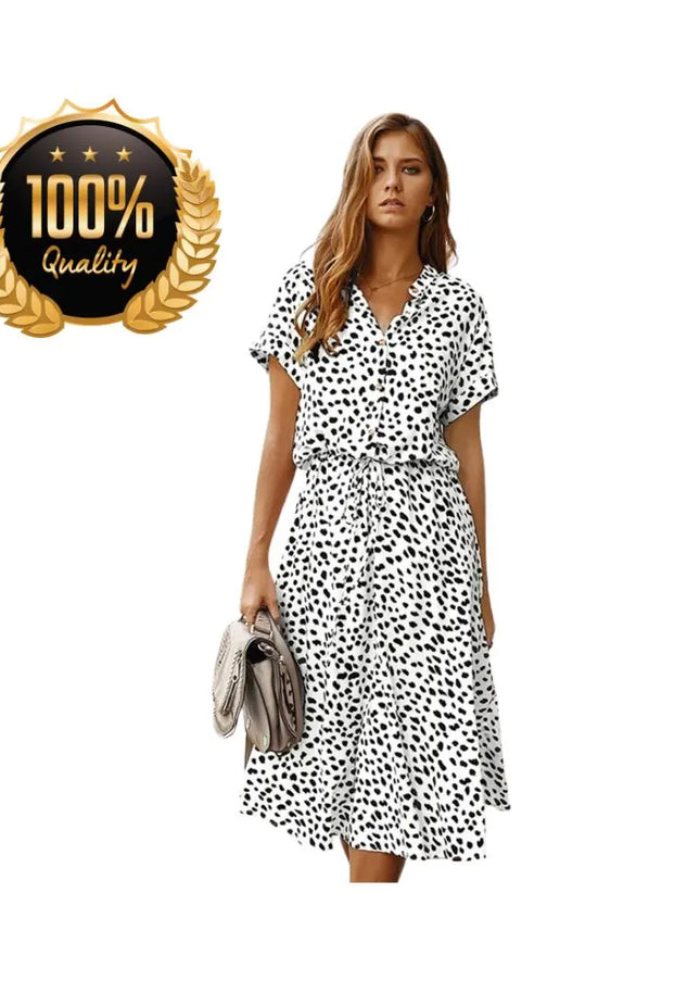 Women’s Vintage Floral Dress, Short Sleeve Cotton Shirt Dress with Waistband, Summer Casual Outfit