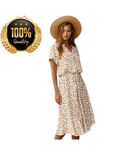 Women’s Vintage Floral Dress, Short Sleeve Cotton Shirt Dress with Waistband, Summer Casual Outfit