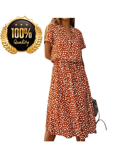 Women’s Vintage Floral Dress, Short Sleeve Cotton Shirt Dress with Waistband, Summer Casual Outfit