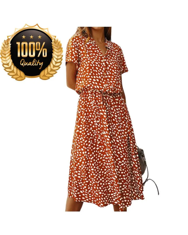 Women’s Vintage Floral Dress, Short Sleeve Cotton Shirt Dress with Waistband, Summer Casual Outfit