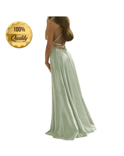 Burgundy Satin Maxi Flared Dress with High Slit Sexy Prom Dresses Backless A-Line Evening Party Gowns for Wedding Party