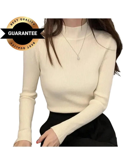Elegant Korean-Style Women’s Knitted Half-Turtleneck Sweater – Slim Fit Thermal Pullover Jumper, Long-Sleeve Casual Knitwear Top