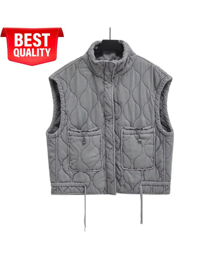 Autumn Winter Women Pocket Cotton Jacket Vest Sleeveless Stand Neck Zipper Waistcoat Loose Female Streetwear