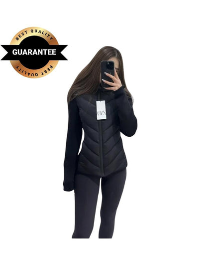 Women’s Elegant Patchwork Hooded Cotton Parka – Warm Slim-Fit Winter Coat in Army Green | Fashionable Autumn Sports Jacket