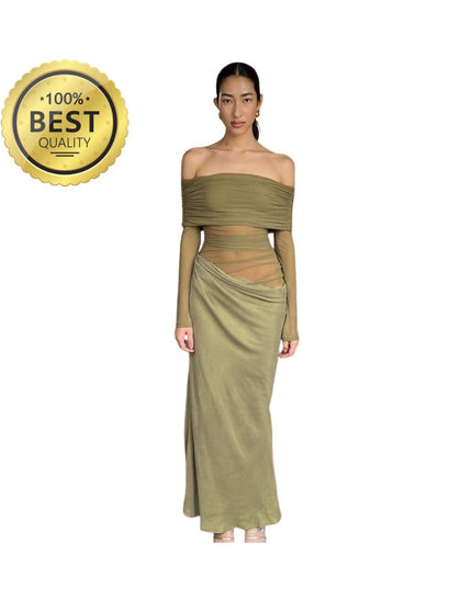 Sexy Dress Women 2025 Spring Patchwork Mesh Elegant Slash Neck Ruched Fit Chic Birthday Party Festival Vacation Vestidos