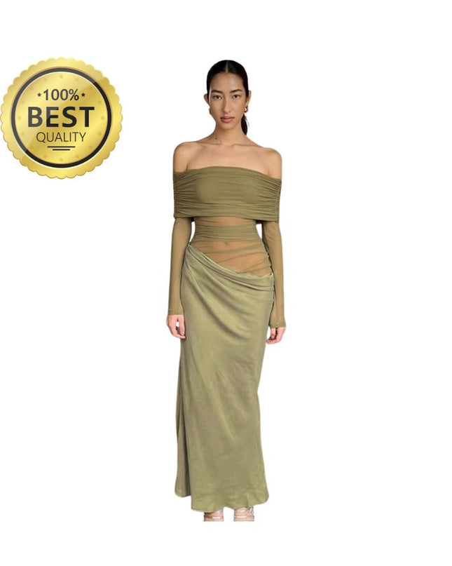 Sexy Dress Women 2025 Spring Patchwork Mesh Elegant Slash Neck Ruched Fit Chic Birthday Party Festival Vacation Vestidos