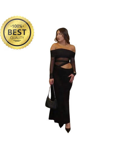 Sexy Dress Women 2025 Spring Patchwork Mesh Elegant Slash Neck Ruched Fit Chic Birthday Party Festival Vacation Vestidos