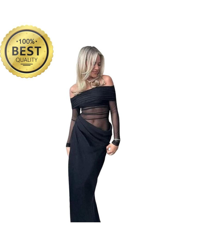 Sexy Dress Women 2025 Spring Patchwork Mesh Elegant Slash Neck Ruched Fit Chic Birthday Party Festival Vacation Vestidos