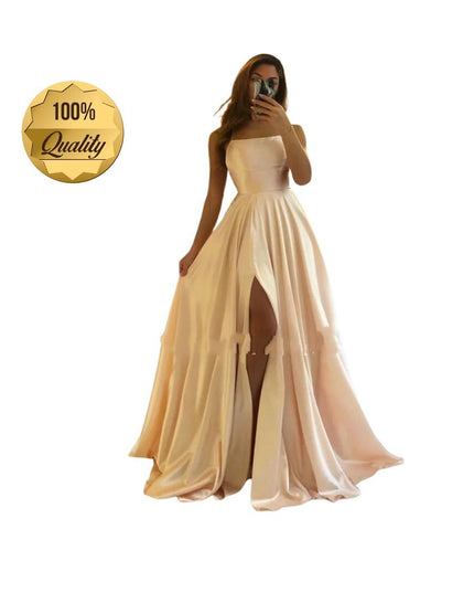 Burgundy Satin Maxi Flared Dress with High Slit Sexy Prom Dresses Backless A-Line Evening Party Gowns for Wedding Party