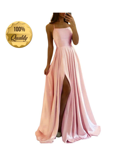 Burgundy Satin Maxi Flared Dress with High Slit Sexy Prom Dresses Backless A-Line Evening Party Gowns for Wedding Party
