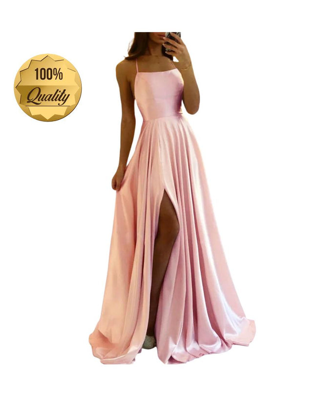 Burgundy Satin Maxi Flared Dress with High Slit Sexy Prom Dresses Backless A-Line Evening Party Gowns for Wedding Party
