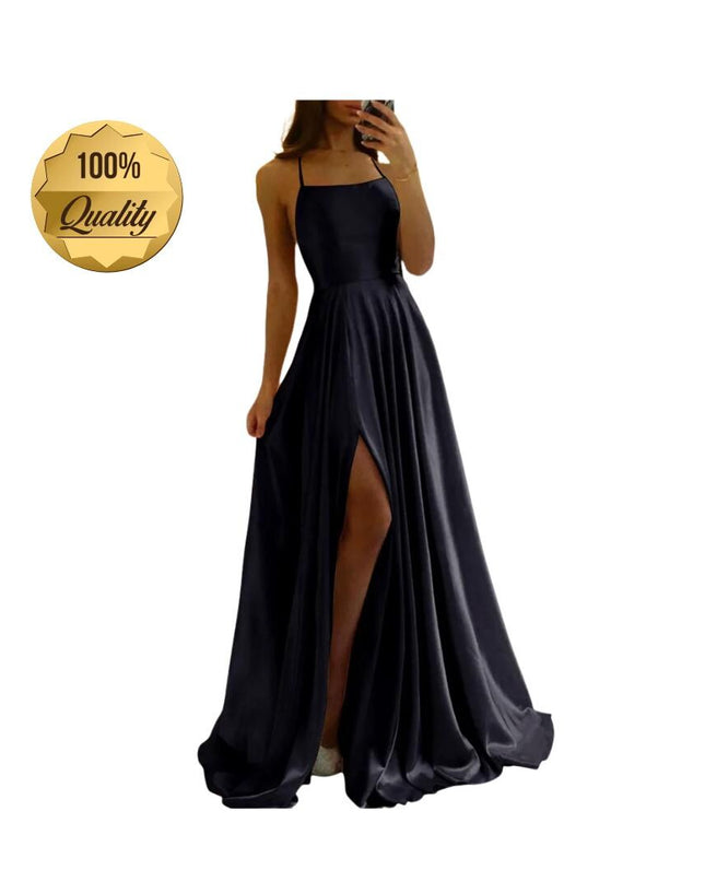 Burgundy Satin Maxi Flared Dress with High Slit Sexy Prom Dresses Backless A-Line Evening Party Gowns for Wedding Party