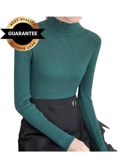 Elegant Korean-Style Women’s Knitted Half-Turtleneck Sweater – Slim Fit Thermal Pullover Jumper, Long-Sleeve Casual Knitwear Top
