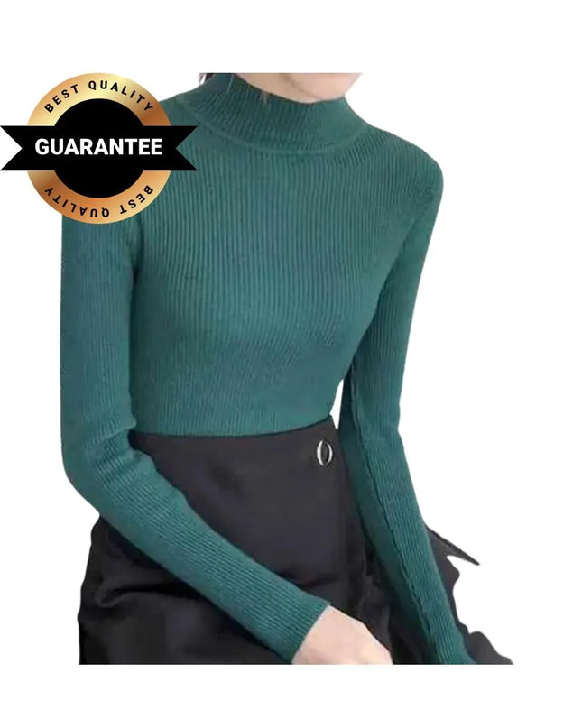 Elegant Korean-Style Women’s Knitted Half-Turtleneck Sweater – Slim Fit Thermal Pullover Jumper, Long-Sleeve Casual Knitwear Top