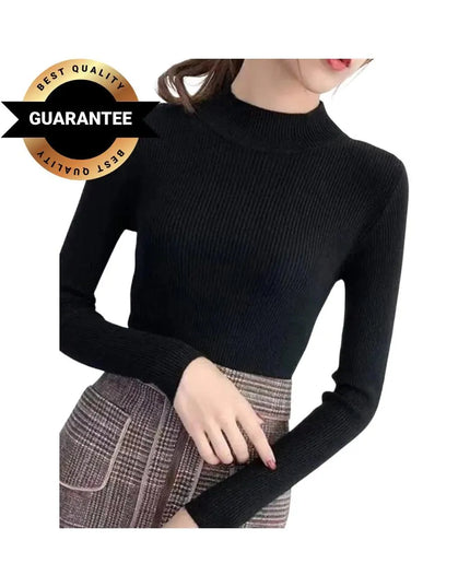 Elegant Korean-Style Women’s Knitted Half-Turtleneck Sweater – Slim Fit Thermal Pullover Jumper, Long-Sleeve Casual Knitwear Top