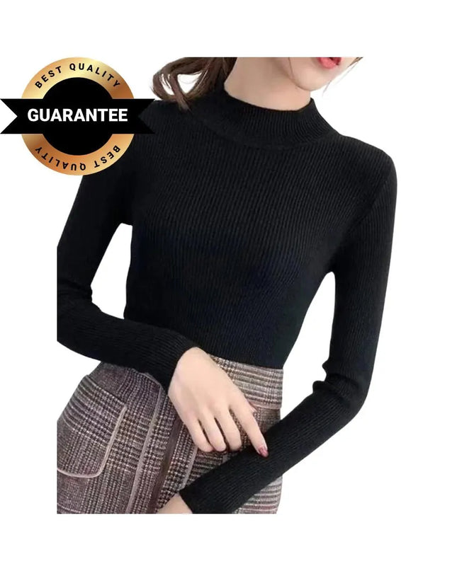 Elegant Korean-Style Women’s Knitted Half-Turtleneck Sweater – Slim Fit Thermal Pullover Jumper, Long-Sleeve Casual Knitwear Top