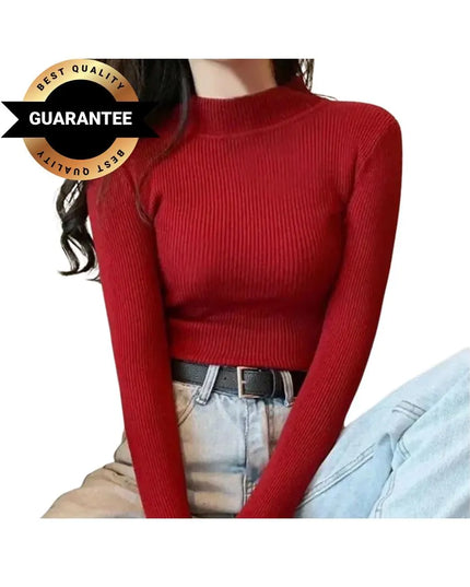 Elegant Korean-Style Women’s Knitted Half-Turtleneck Sweater – Slim Fit Thermal Pullover Jumper, Long-Sleeve Casual Knitwear Top