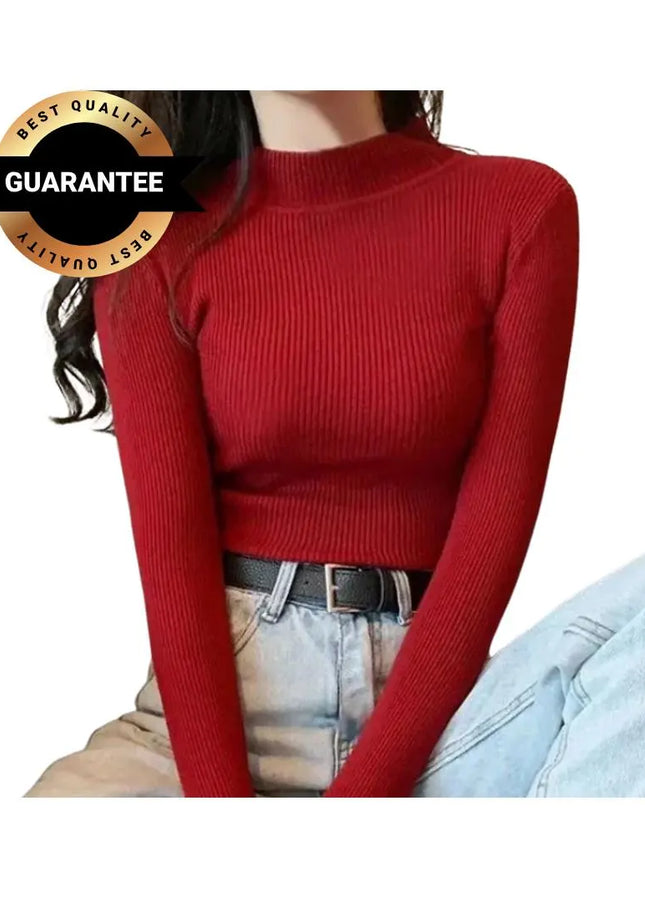Elegant Korean-Style Women’s Knitted Half-Turtleneck Sweater – Slim Fit Thermal Pullover Jumper, Long-Sleeve Casual Knitwear Top