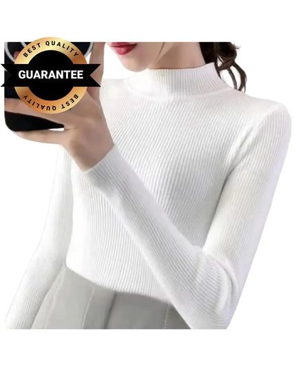 Elegant Korean-Style Women’s Knitted Half-Turtleneck Sweater – Slim Fit Thermal Pullover Jumper, Long-Sleeve Casual Knitwear Top