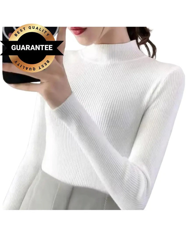 Elegant Korean-Style Women’s Knitted Half-Turtleneck Sweater – Slim Fit Thermal Pullover Jumper, Long-Sleeve Casual Knitwear Top