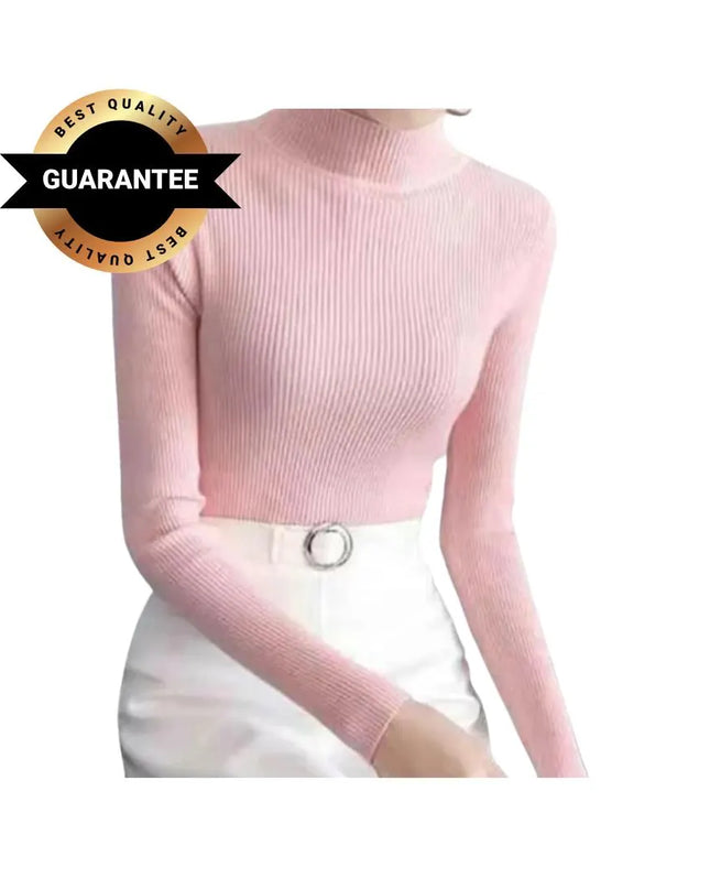 Elegant Korean-Style Women’s Knitted Half-Turtleneck Sweater – Slim Fit Thermal Pullover Jumper, Long-Sleeve Casual Knitwear Top