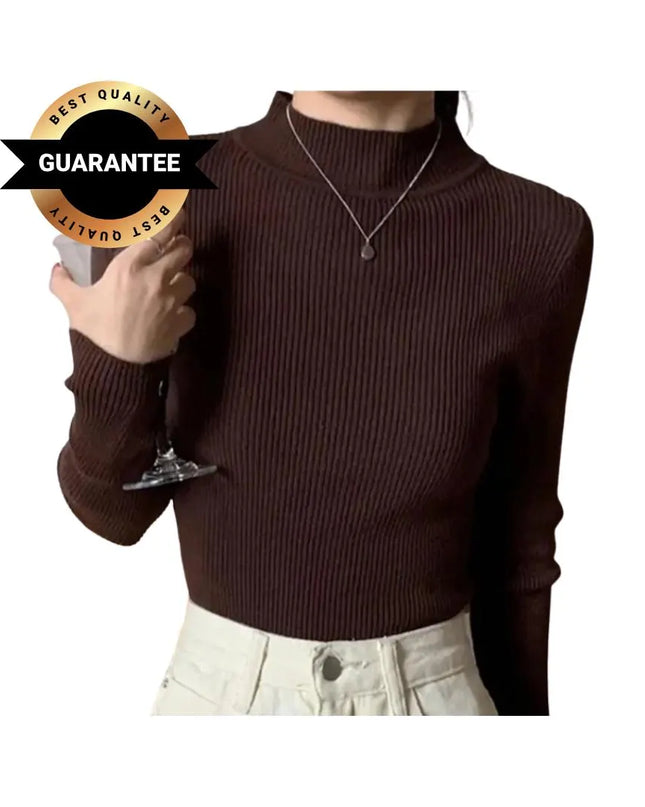 Elegant Korean-Style Women’s Knitted Half-Turtleneck Sweater – Slim Fit Thermal Pullover Jumper, Long-Sleeve Casual Knitwear Top