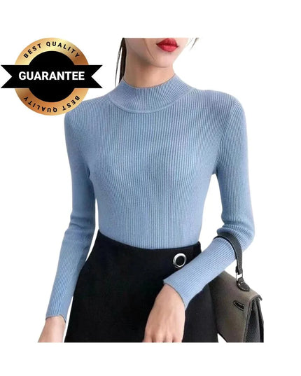 Elegant Korean-Style Women’s Knitted Half-Turtleneck Sweater – Slim Fit Thermal Pullover Jumper, Long-Sleeve Casual Knitwear Top