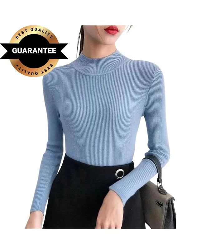 Elegant Korean-Style Women’s Knitted Half-Turtleneck Sweater – Slim Fit Thermal Pullover Jumper, Long-Sleeve Casual Knitwear Top