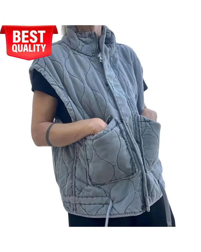 Autumn Winter Women Pocket Cotton Jacket Vest Sleeveless Stand Neck Zipper Waistcoat Loose Female Streetwear