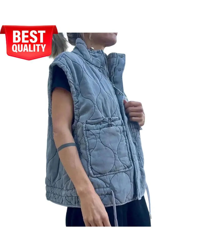 Autumn Winter Women Pocket Cotton Jacket Vest Sleeveless Stand Neck Zipper Waistcoat Loose Female Streetwear