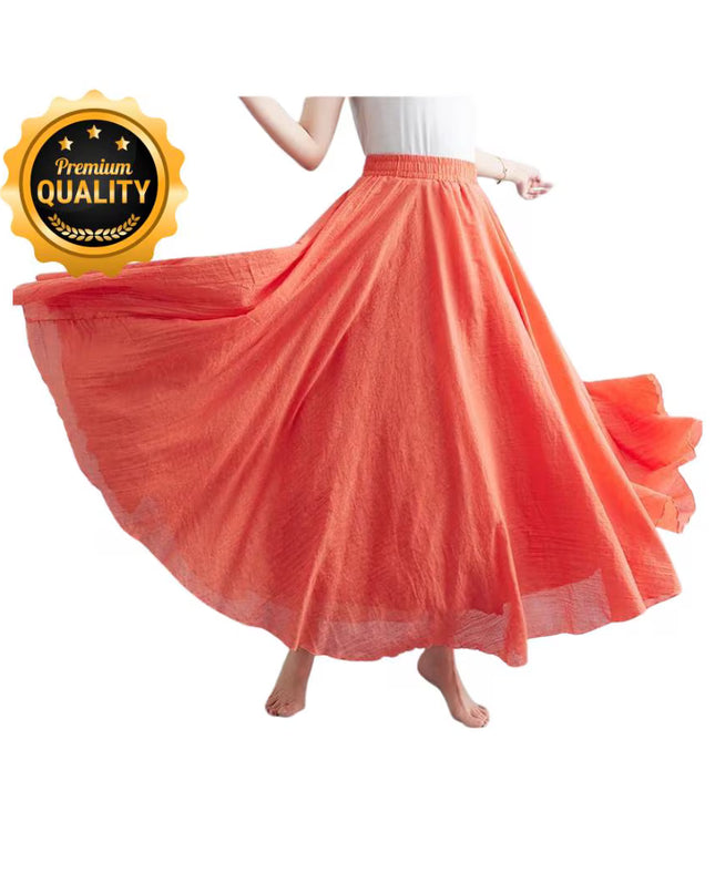 Cotton Linen Maxi Skirt, Floor Length Flowy Skirts, Elastic Waist A-Line Skirt, Custom Plus Size Skirts