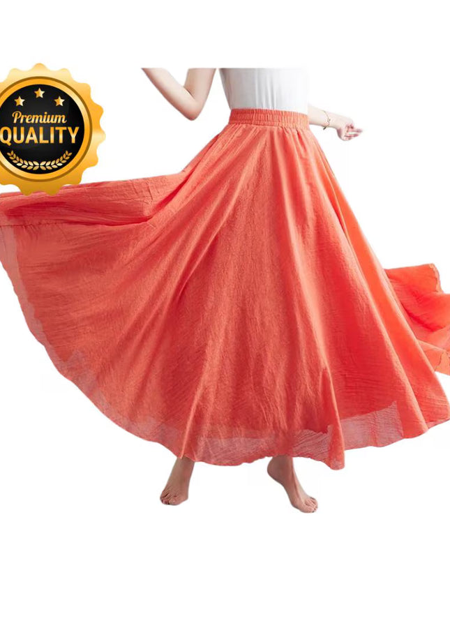Cotton Linen Maxi Skirt, Floor Length Flowy Skirts, Elastic Waist A-Line Skirt, Custom Plus Size Skirts