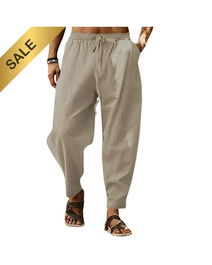 Men Cotton Linen Pants Summer and Autumn Solid High Waist Wide-Leg Trousers Male Loose Hemp Casual Breathable Sports Pants