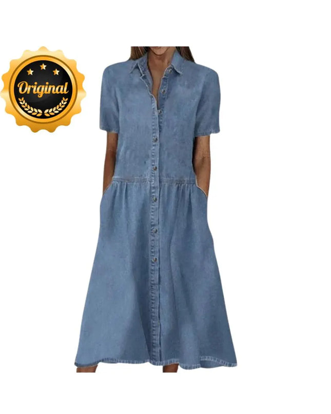 Women's Denim Shirt Dress, Office Denim Dress, Button Up Dress, Short Sleeve Collared Summer Dress, Oversized Beach Outfit