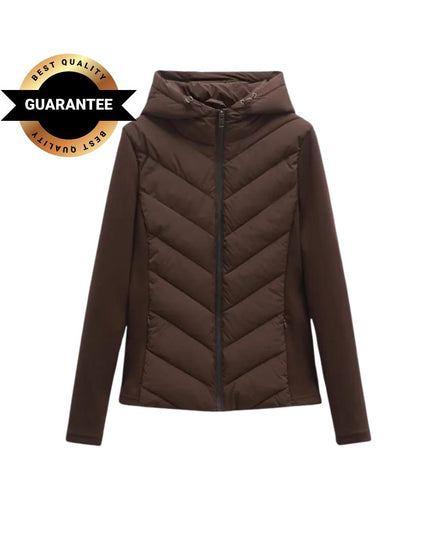 Women’s Elegant Patchwork Hooded Cotton Parka – Warm Slim-Fit Winter Coat in Army Green | Fashionable Autumn Sports Jacket