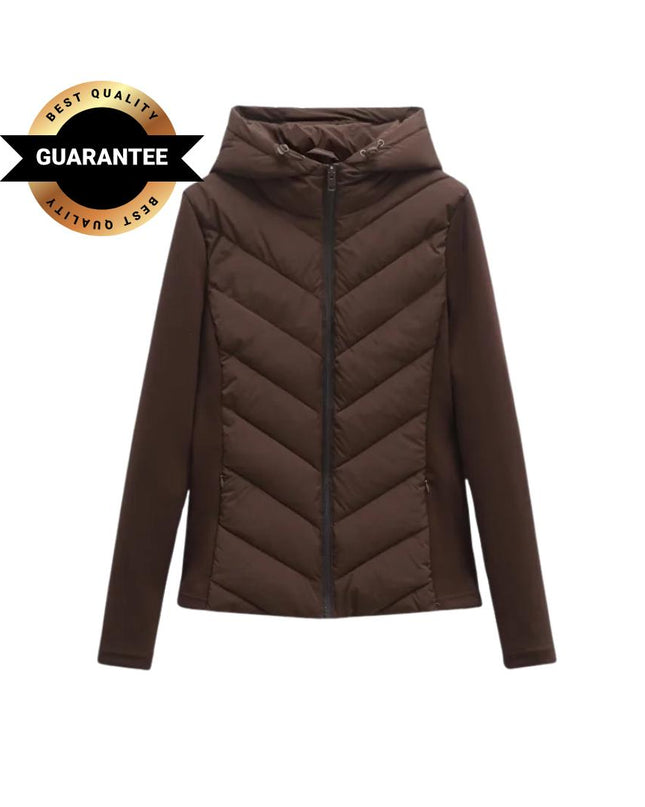 Women’s Elegant Patchwork Hooded Cotton Parka – Warm Slim-Fit Winter Coat in Army Green | Fashionable Autumn Sports Jacket