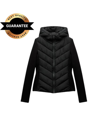 Women’s Elegant Patchwork Hooded Cotton Parka – Warm Slim-Fit Winter Coat in Army Green | Fashionable Autumn Sports Jacket