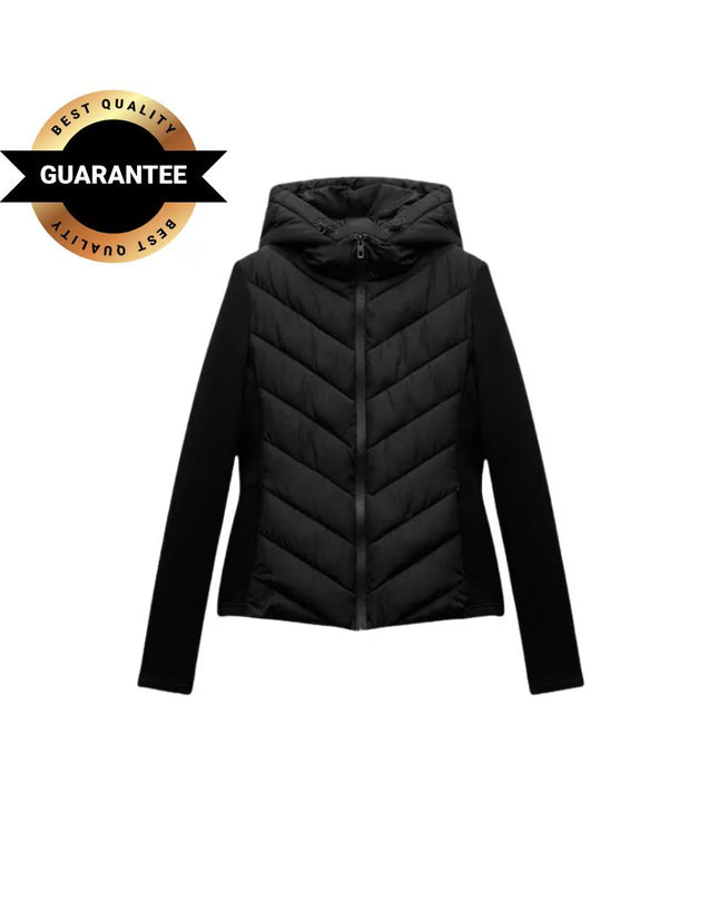 Women’s Elegant Patchwork Hooded Cotton Parka – Warm Slim-Fit Winter Coat in Army Green | Fashionable Autumn Sports Jacket