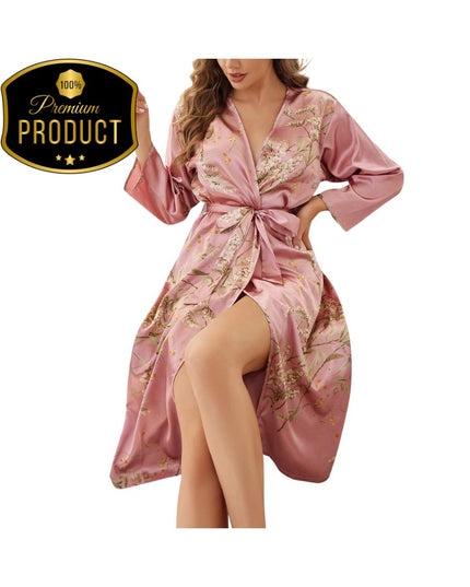 Robe Women Satin Nightgown Print Sleepwear Luxury Slip Nightdress Summer Homewear Ice Silk Bathrobe Kimono