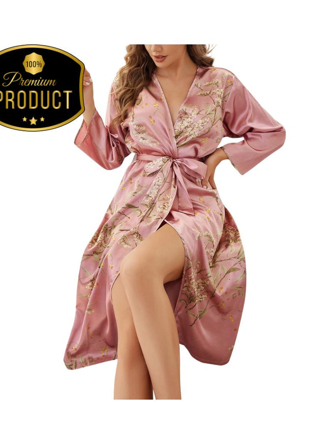 Robe Women Satin Nightgown Print Sleepwear Luxury Slip Nightdress Summer Homewear Ice Silk Bathrobe Kimono