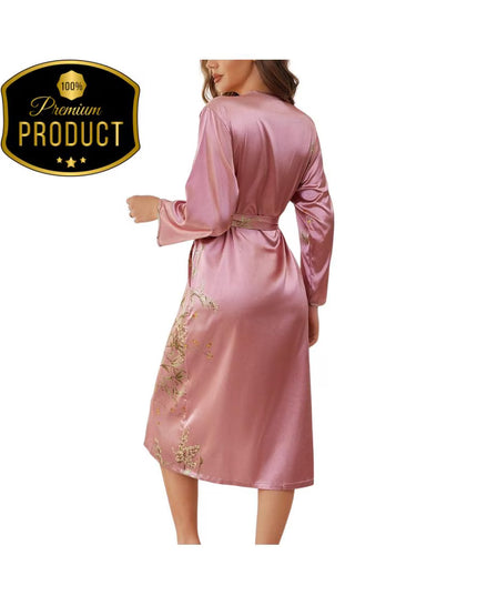 Robe Women Satin Nightgown Print Sleepwear Luxury Slip Nightdress Summer Homewear Ice Silk Bathrobe Kimono