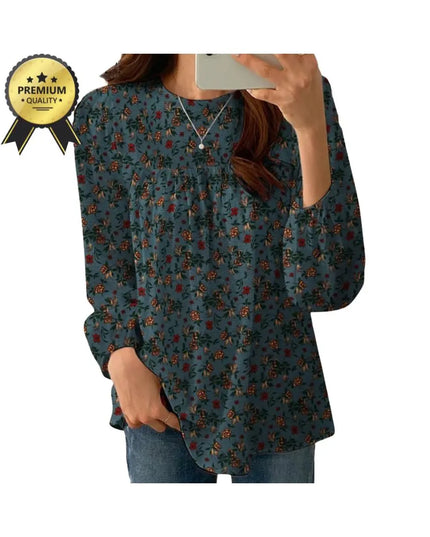 Women's Floral Printed Blouse Bohemian Holiday Tops Vintage Long Sleeve Work Shirt Casual Cotton Chemise Female Blouse