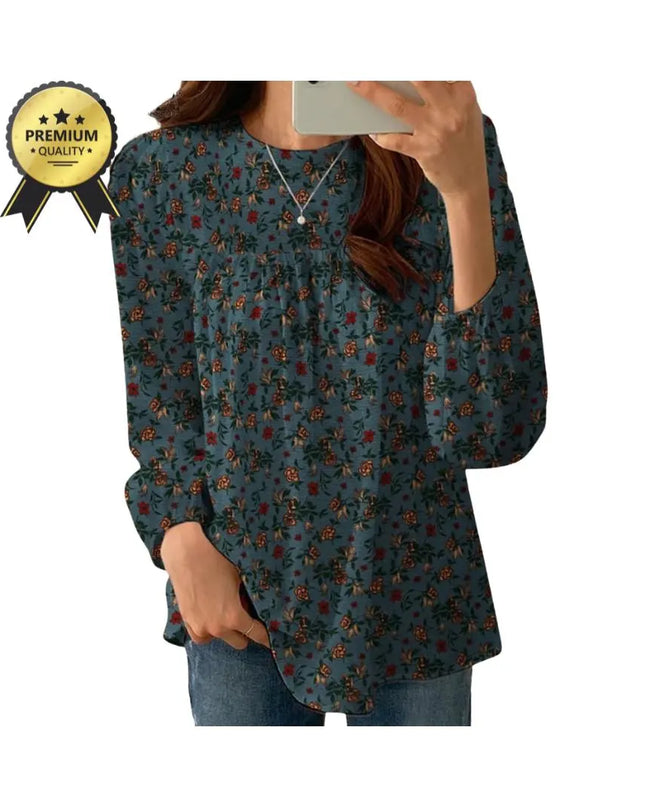 Women's Floral Printed Blouse Bohemian Holiday Tops Vintage Long Sleeve Work Shirt Casual Cotton Chemise Female Blouse