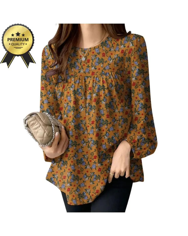 Women's Floral Printed Blouse Bohemian Holiday Tops Vintage Long Sleeve Work Shirt Casual Cotton Chemise Female Blouse