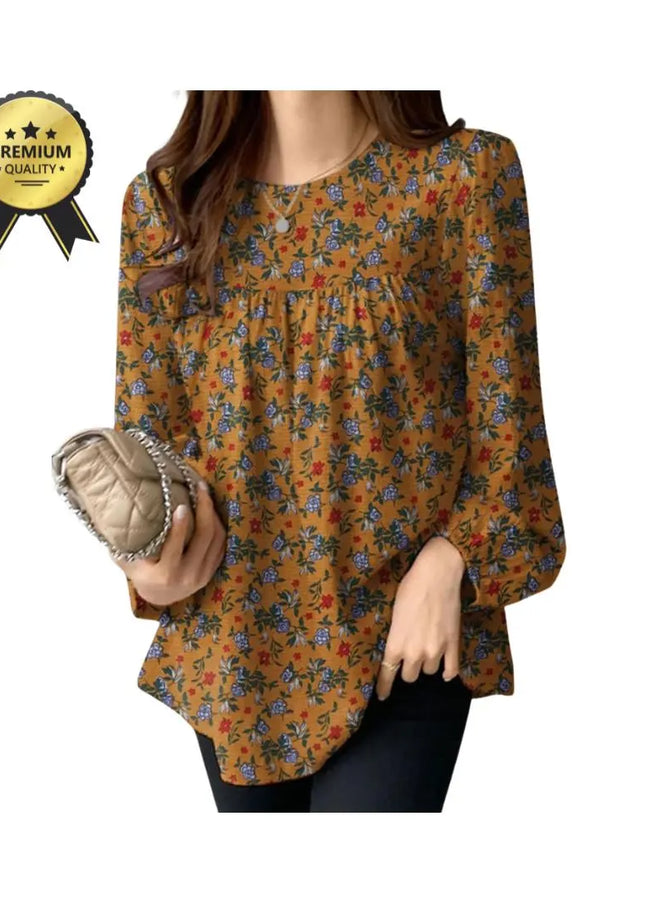 Women's Floral Printed Blouse Bohemian Holiday Tops Vintage Long Sleeve Work Shirt Casual Cotton Chemise Female Blouse
