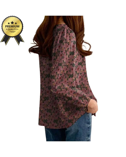 Women's Floral Printed Blouse Bohemian Holiday Tops Vintage Long Sleeve Work Shirt Casual Cotton Chemise Female Blouse