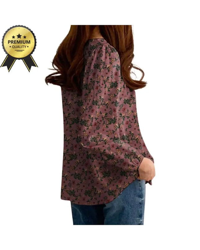Women's Floral Printed Blouse Bohemian Holiday Tops Vintage Long Sleeve Work Shirt Casual Cotton Chemise Female Blouse